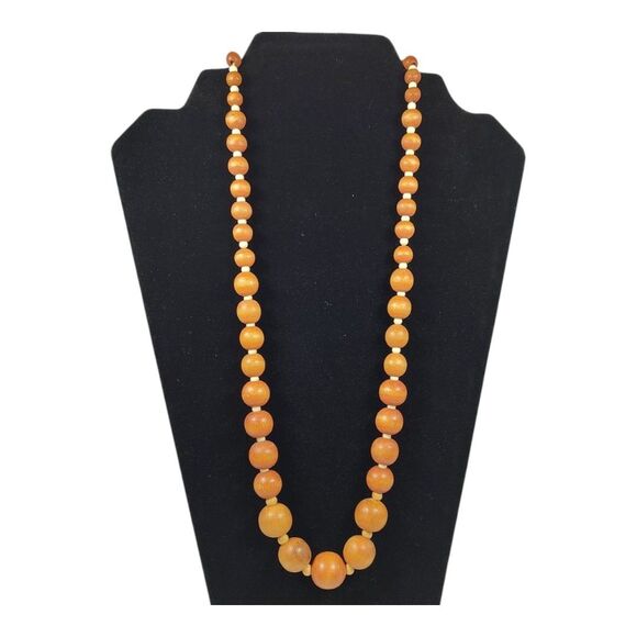 Natural Wood & Plastic Beaded Necklace SIlver Tone Metal 24" Graduated Bohemian - Picture 1 of 9